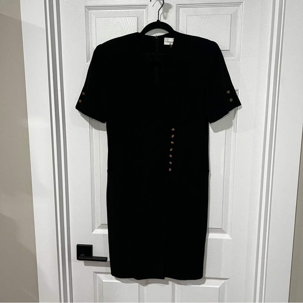 Vintage Power Dress Black Mini Dress with Gold Accents